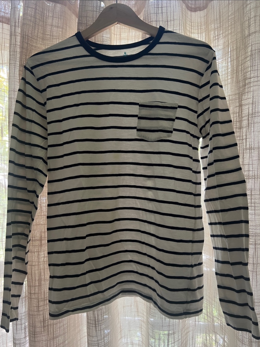 J. Crew CREWCUTS REIMAGINED White/Navy Striped Long-Sleeve Crewneck w/Pocket